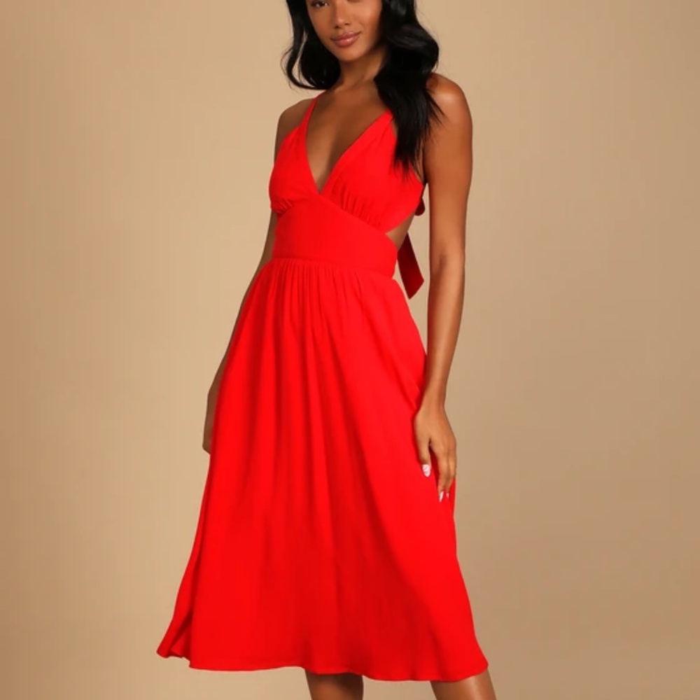 Lulu's Vibrant Red Midi Dress